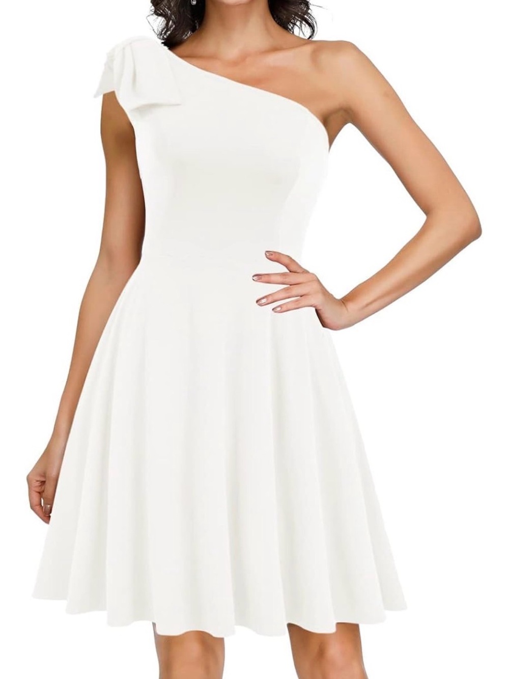 One-Shoulder White Fit & Flare Dress